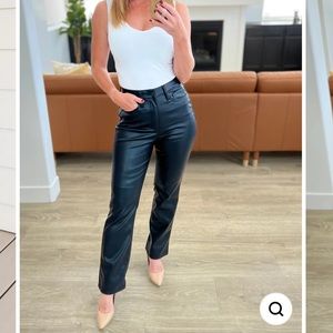 Judy Blue | Faux Leather Straight Leg Pants